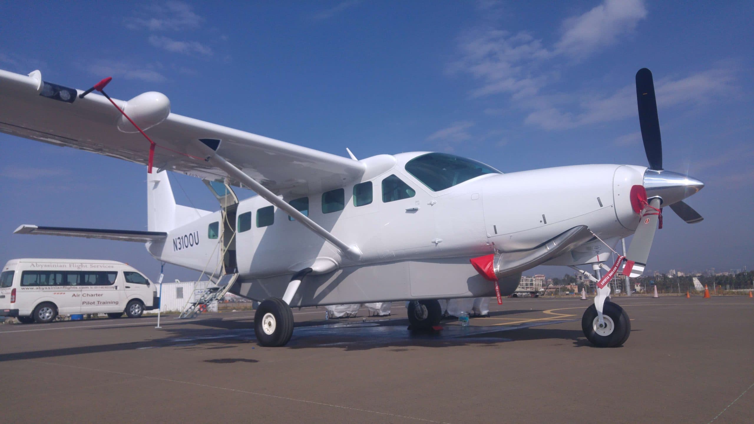 Charter flight in air